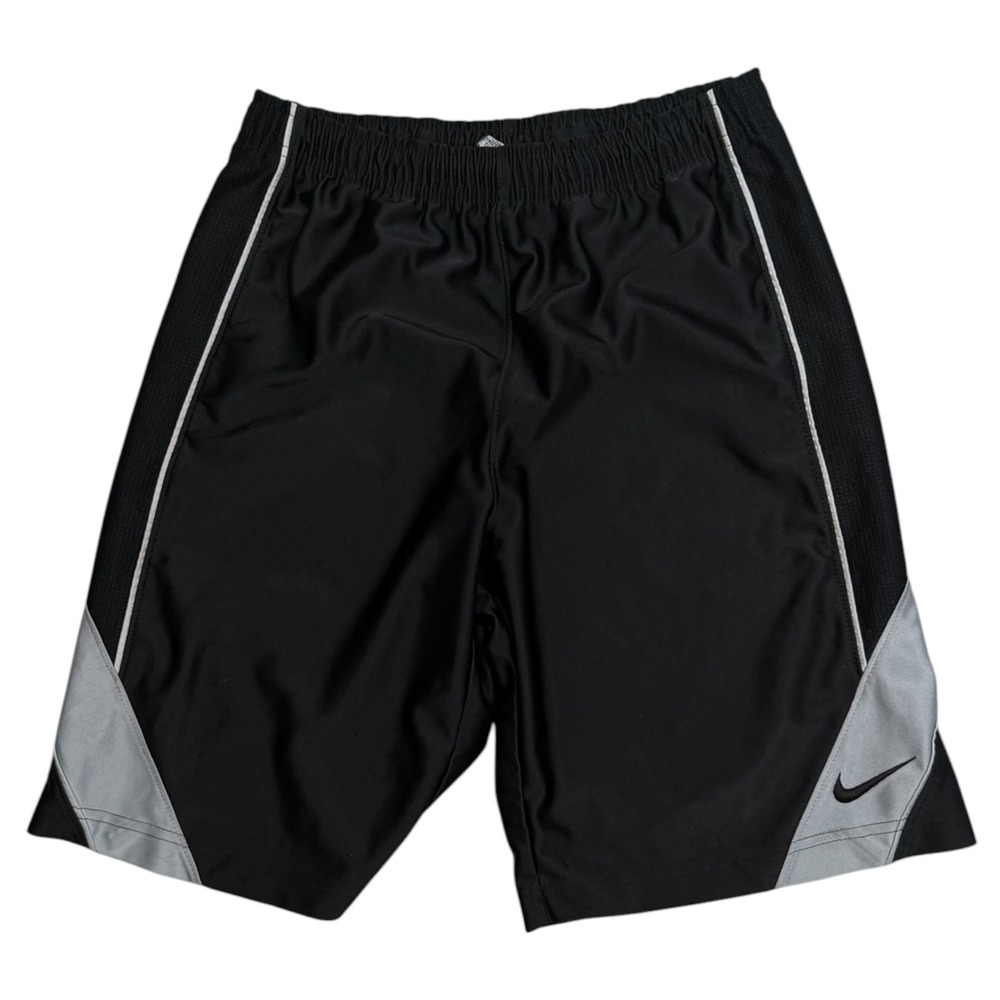Nike Basketball Shorts Boys Medium Black Grey Mesh Athletic Gym Swoosh Training